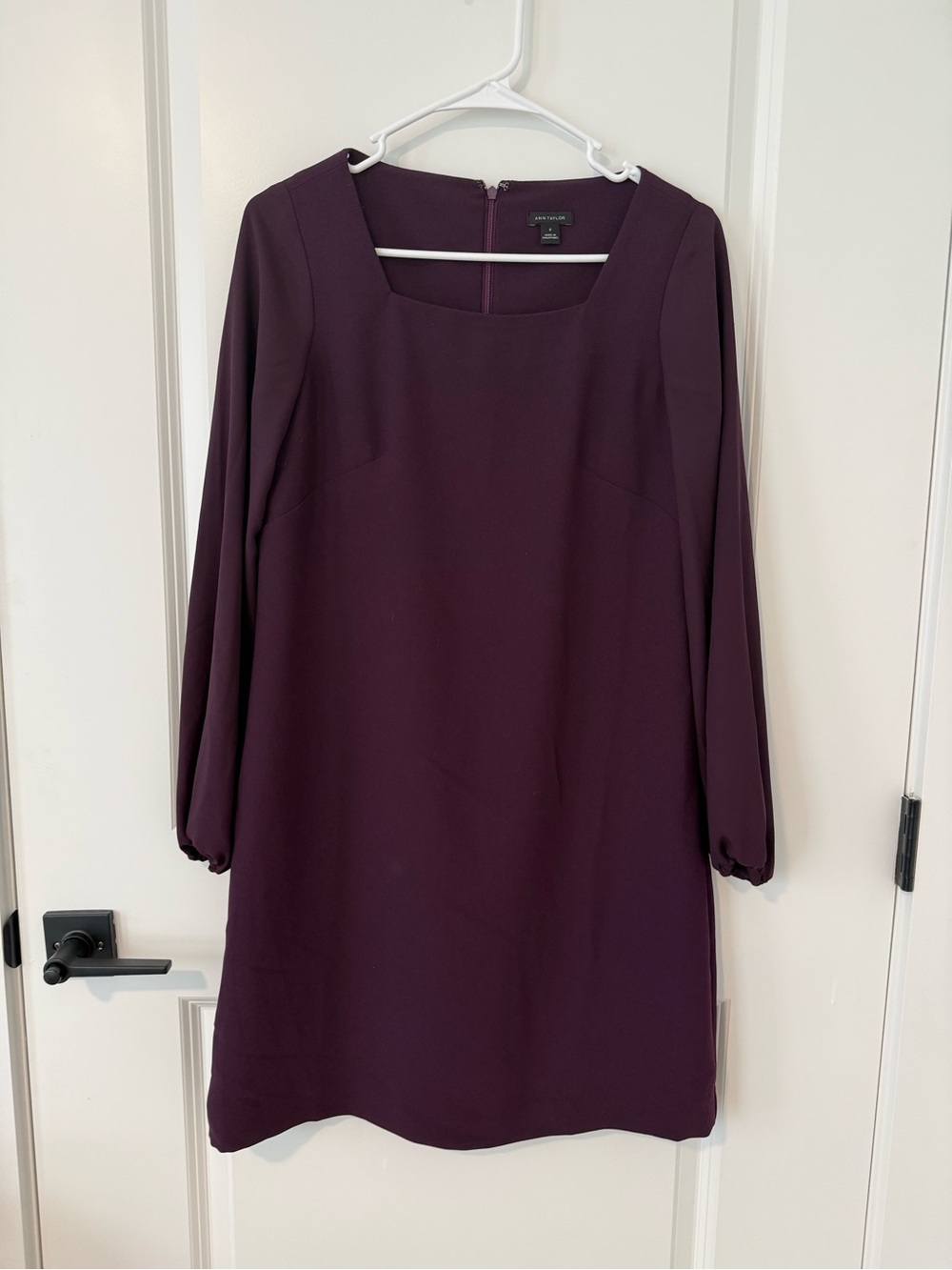 Ann Taylor Long-Sleeve Square Neck Shift Dress in Plum
